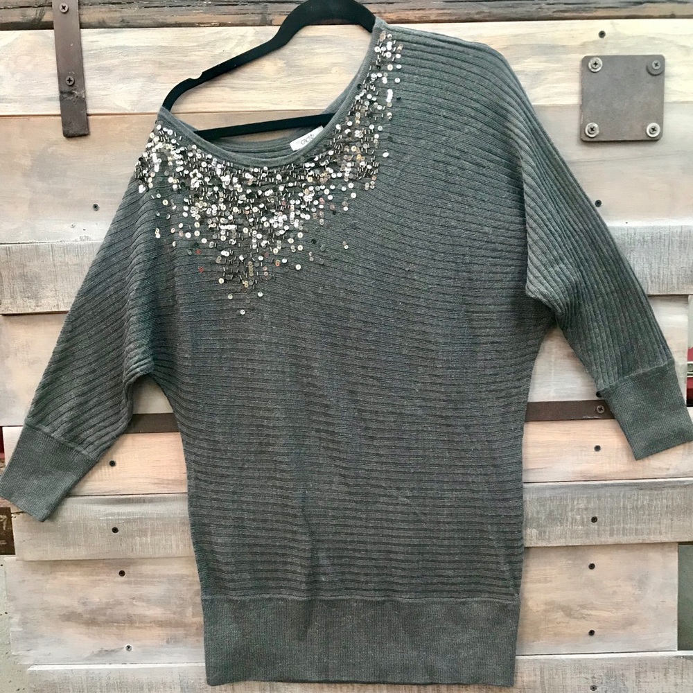Cache Size Med Off Shoulder Tunic With Sequins